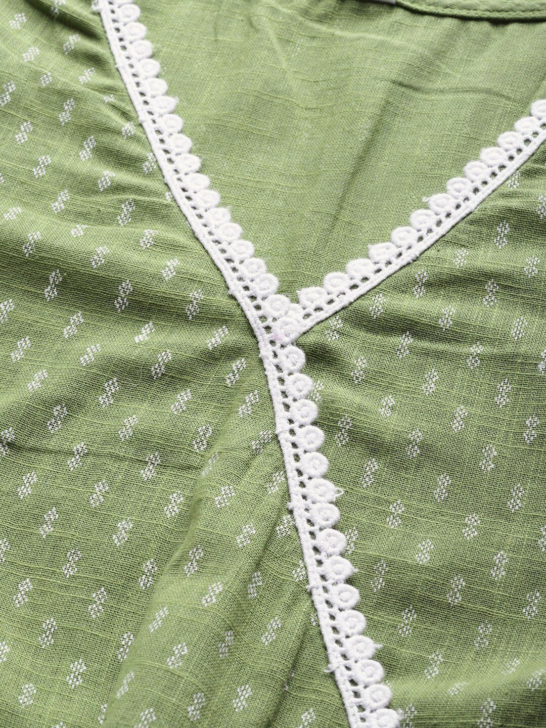 Women's Green & White Printed Angrakha Tunic