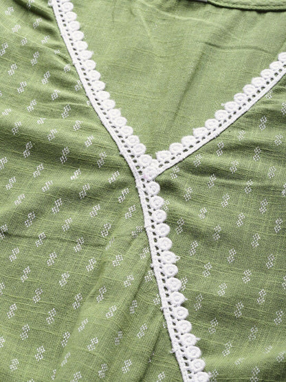 Women's Green & White Printed Angrakha Tunic