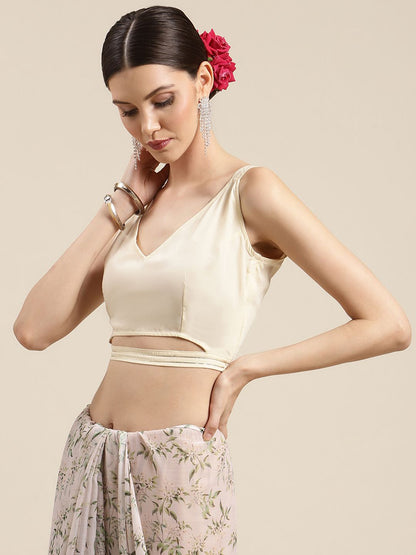 Women's Off White Chiffon Digital Print Floral Saree
