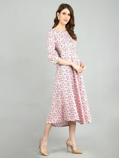 Women's Multi Polyester Printed 3/4 Sleeve Round Neck Casual Dress
