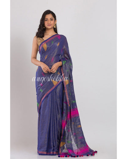 Women's Blue Handwoven Cotton Saree