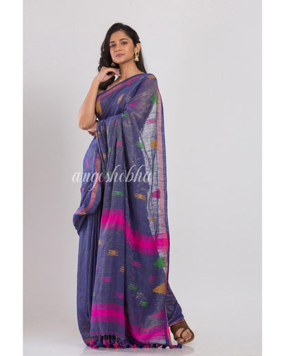 Women's Blue Handwoven Cotton Saree