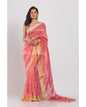 Women's Gold Silver Pink Handwoven Linen Tissue Saree