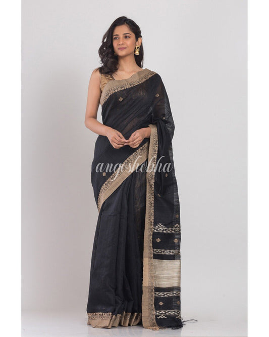 Women's Black Matka Silk Saree
