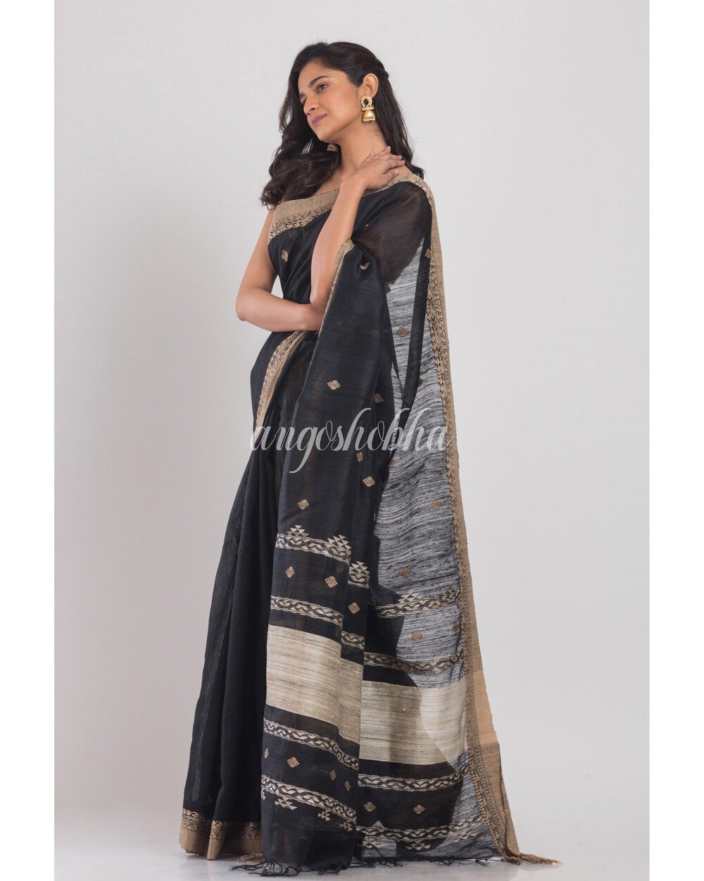 Women's Black Matka Silk Saree