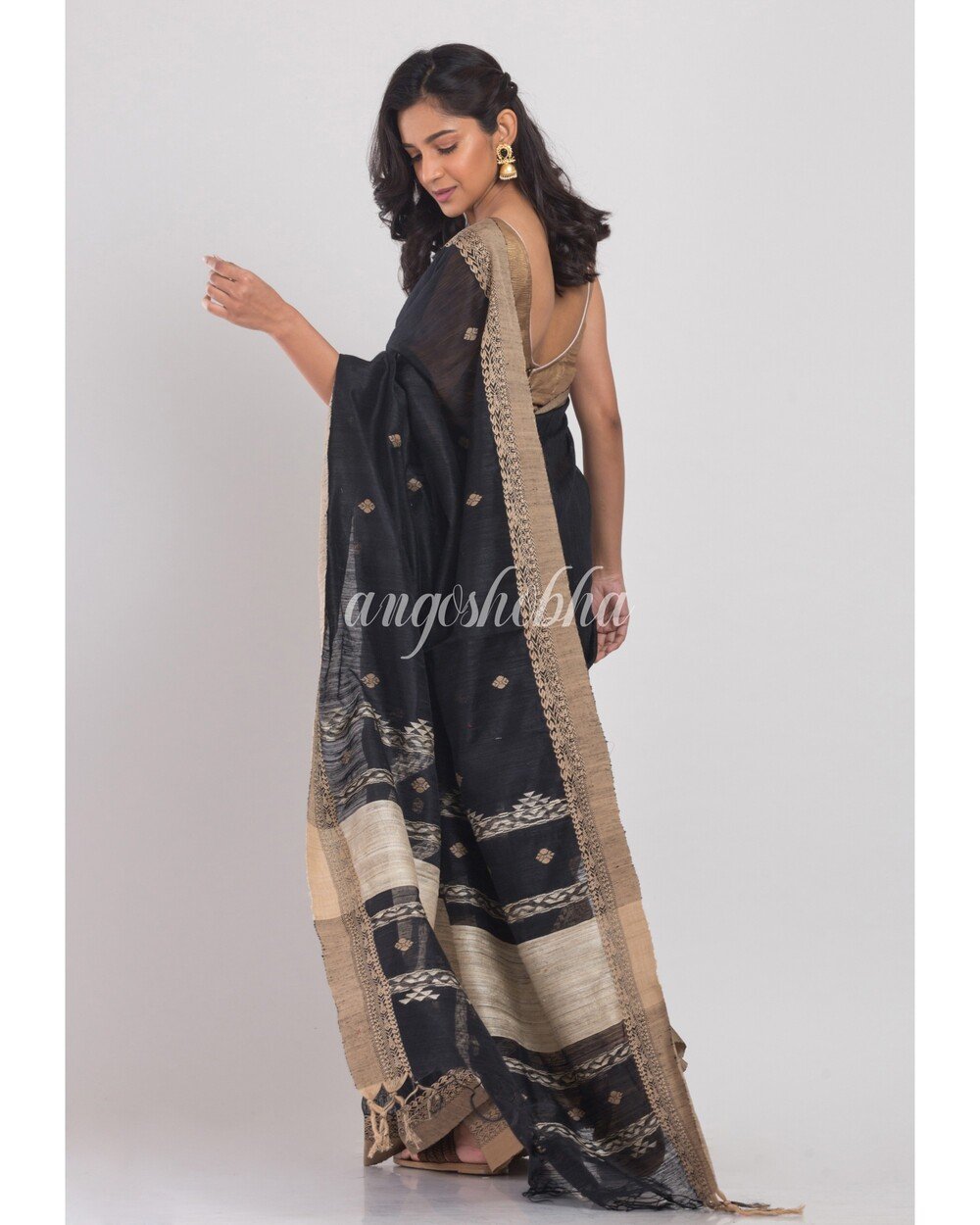 Women's Black Matka Silk Saree