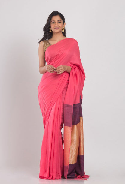 Women's Light pink jecquard woven cotton saree