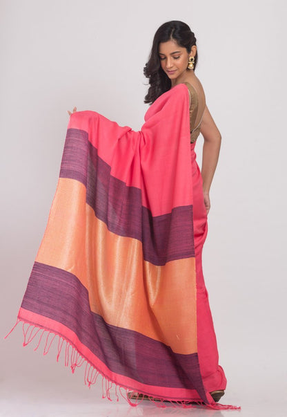 Women's Light pink jecquard woven cotton saree