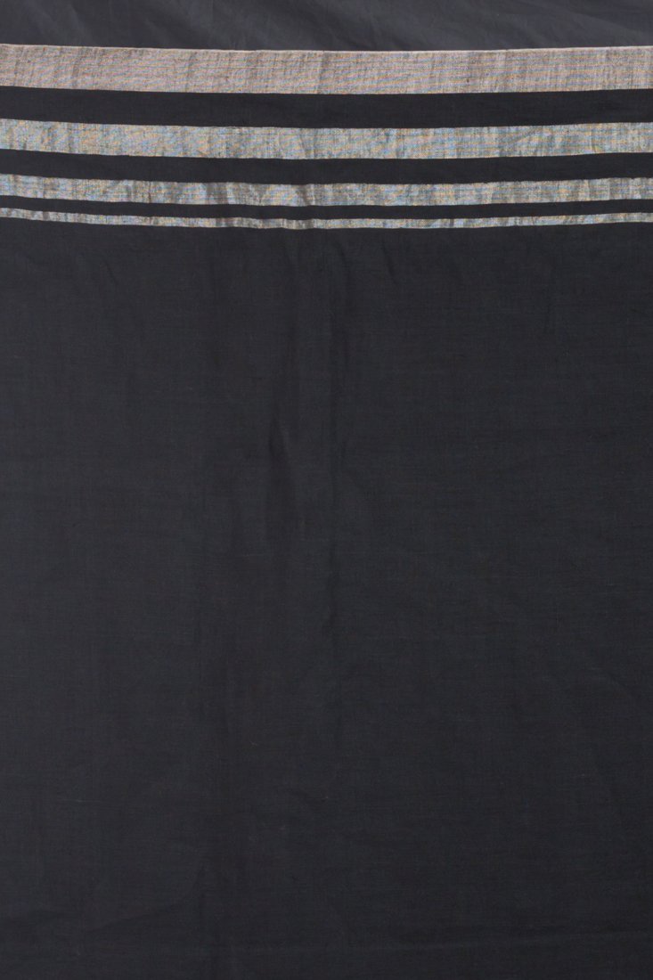 Women's Handloom linen saree silver jori border and pallu