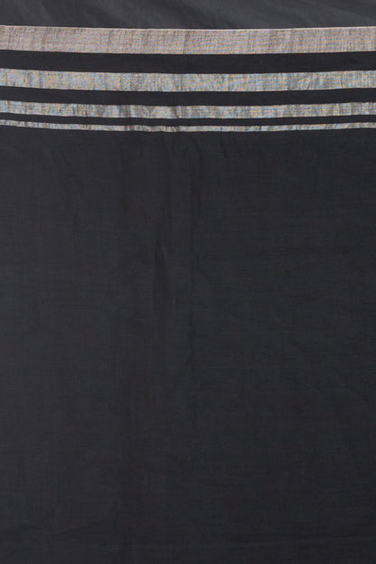 Women's Handloom linen saree silver jori border and pallu