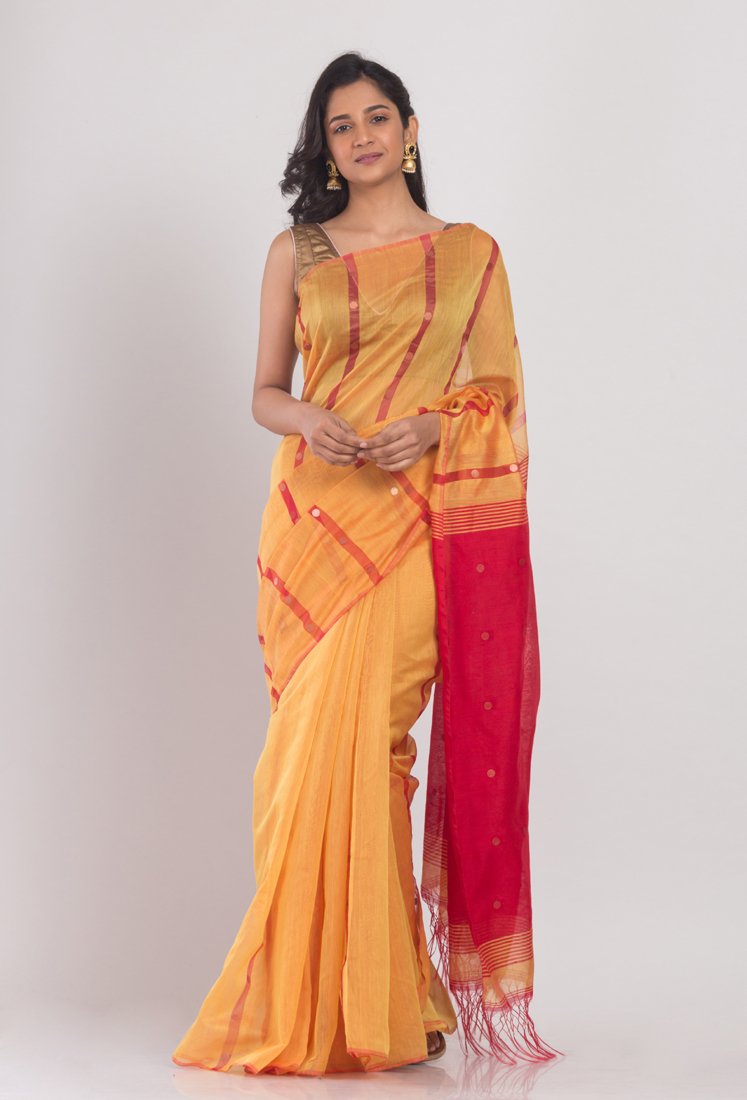 Women's Yellow cotton silk handloom saree