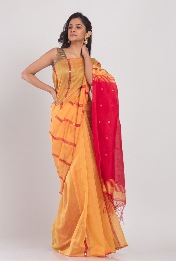 Women's Yellow cotton silk handloom saree