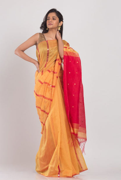 Women's Yellow cotton silk handloom saree
