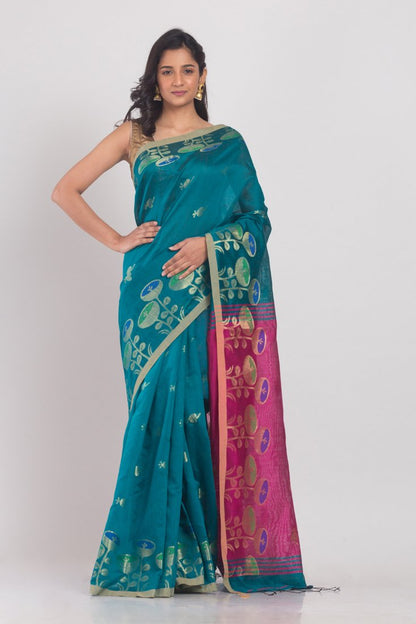 Women's All Over Jecquard Jori Work teal Handloom Saree