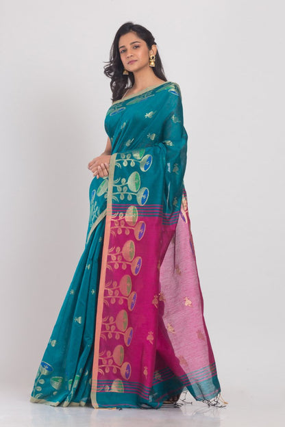 Women's All Over Jecquard Jori Work teal Handloom Saree