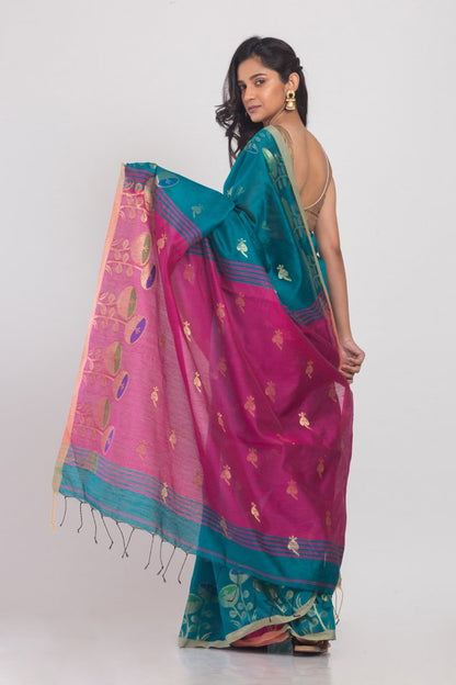 Women's All Over Jecquard Jori Work teal Handloom Saree
