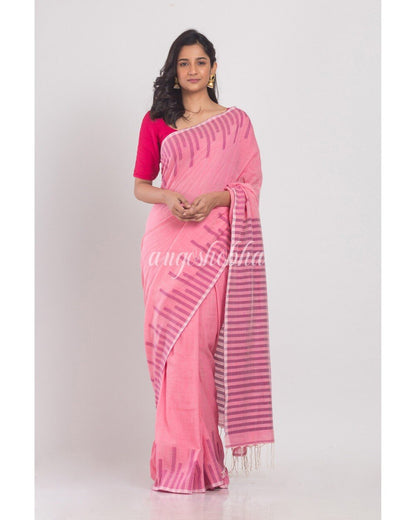 Women's Pink Temple Border Cotton Saree