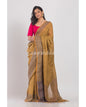 Women's Mustard Brown Handwoven Linen Saree