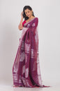 Women's Purple Cotton Linen Handloom Saree
