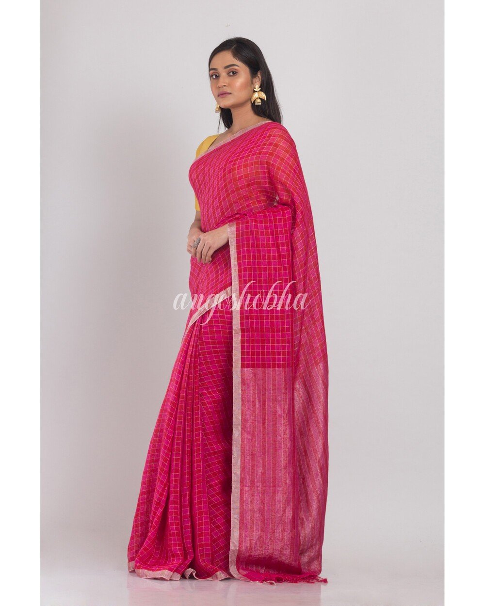 Women's Pink Handwoven Linen Saree