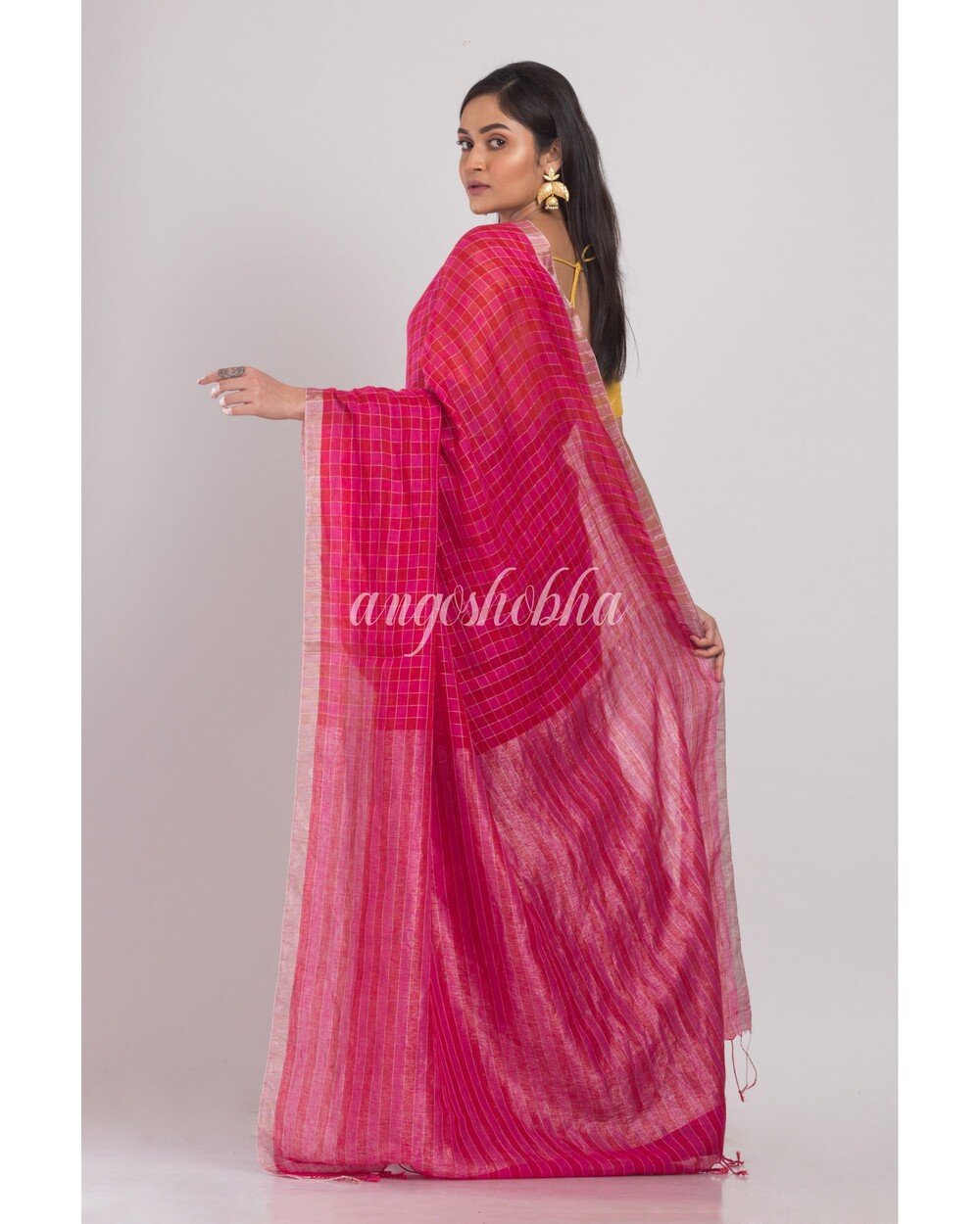 Women's Pink Handwoven Linen Saree