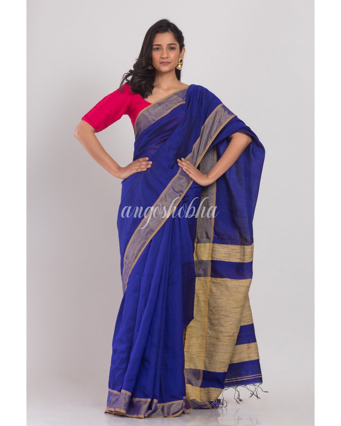 Women's Black Handloom Cotton Silk Saree