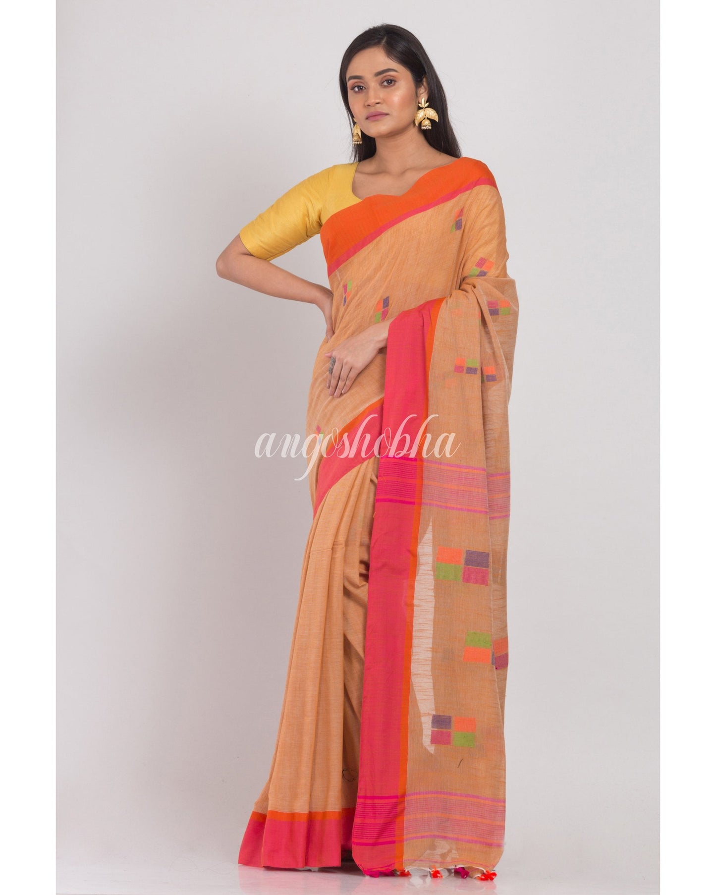 Women's Beige Cotton Handloom Saree
