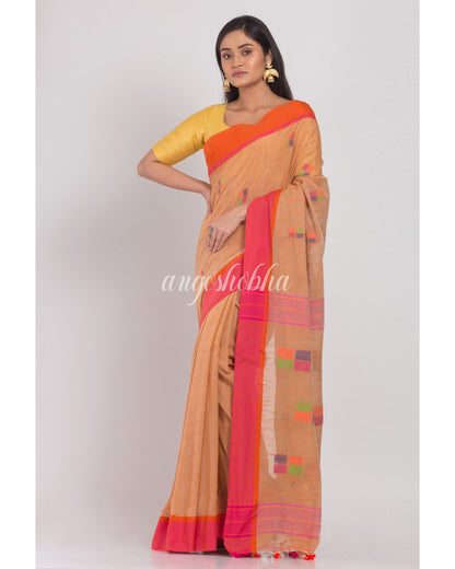 Women's Beige Cotton Handloom Saree