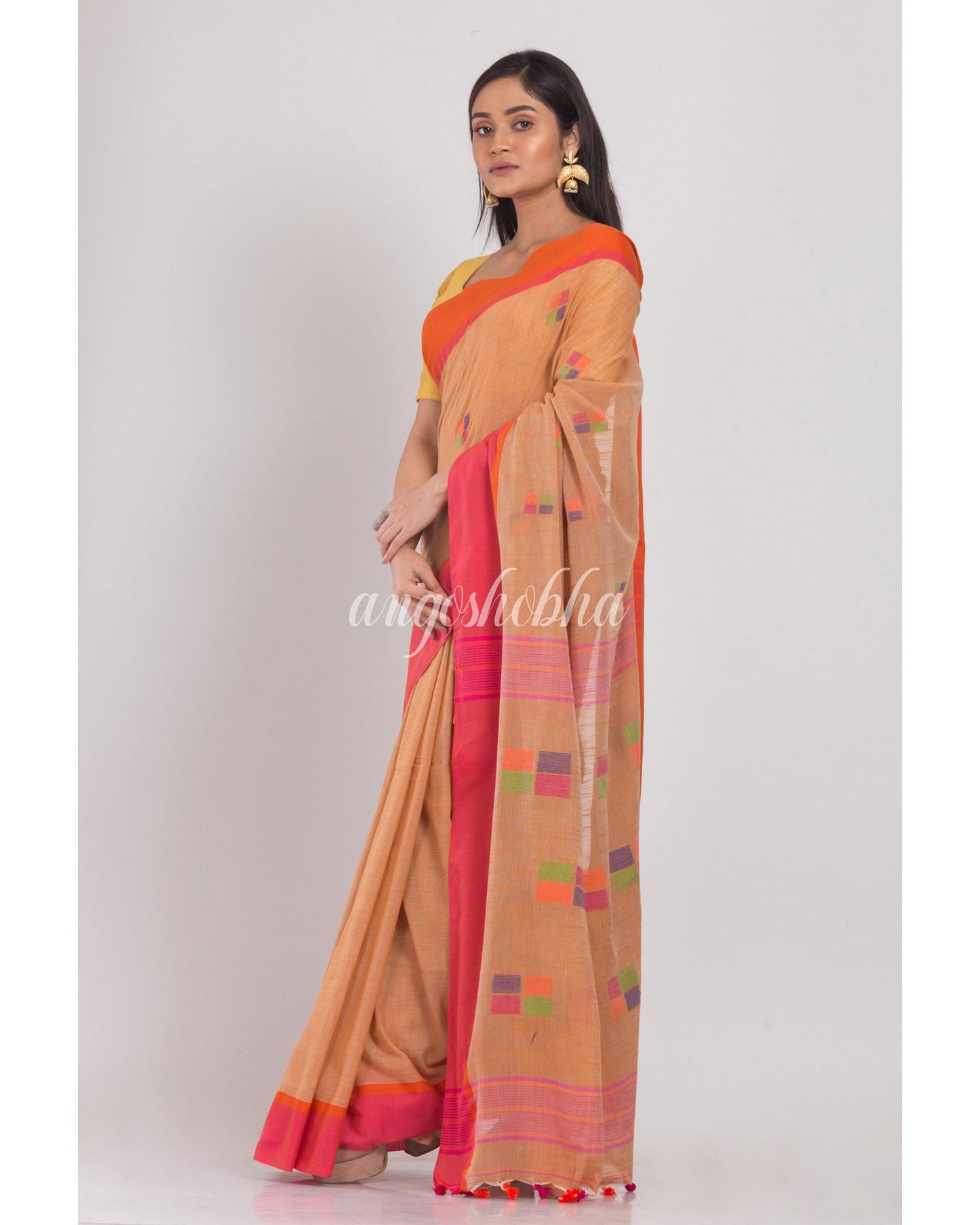 Women's Beige Cotton Handloom Saree