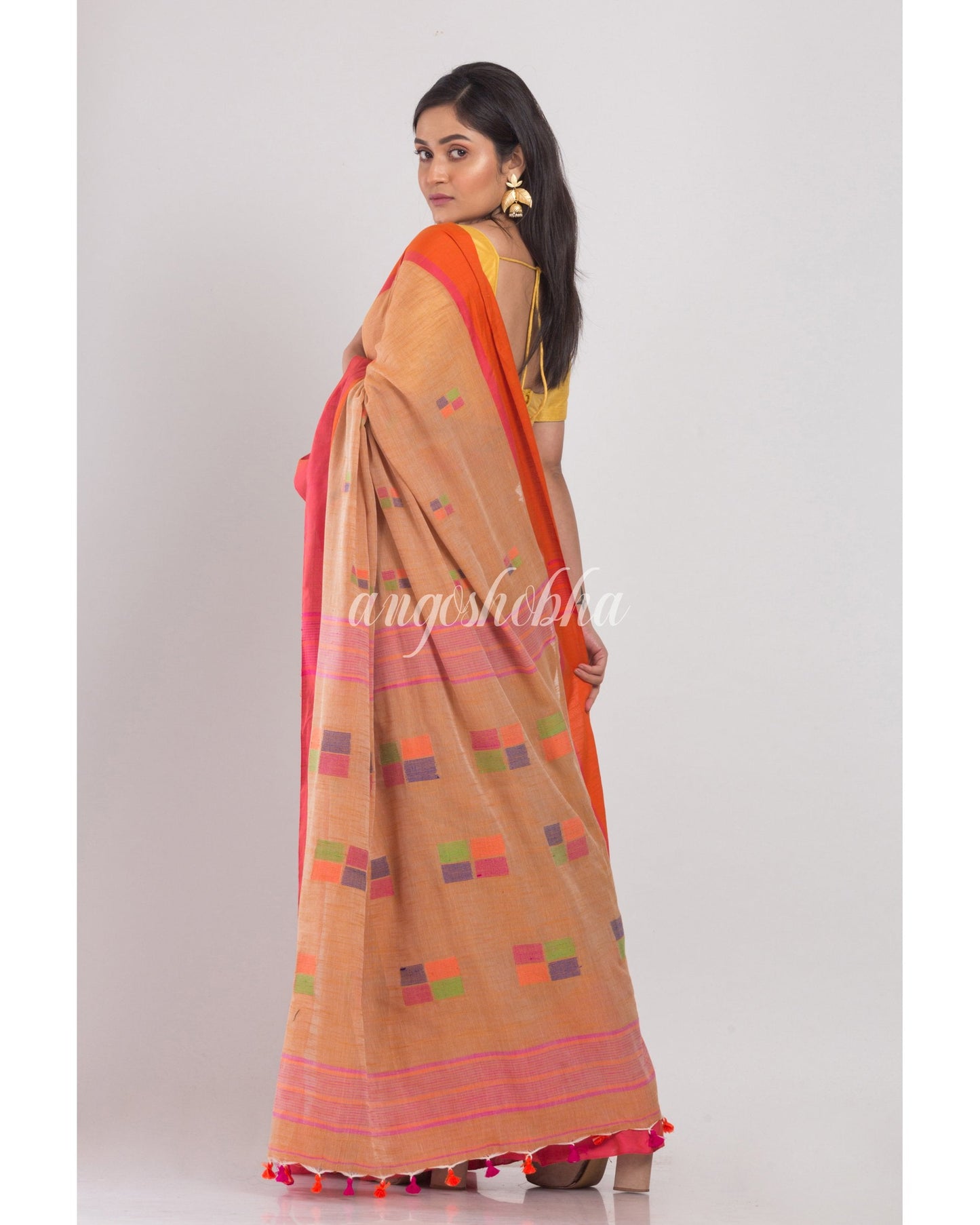 Women's Beige Cotton Handloom Saree