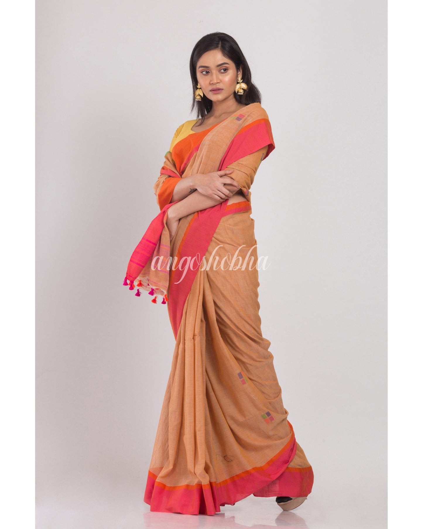 Women's Beige Cotton Handloom Saree