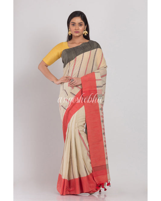 Women's Ash Grey Handloom Cotton Saree
