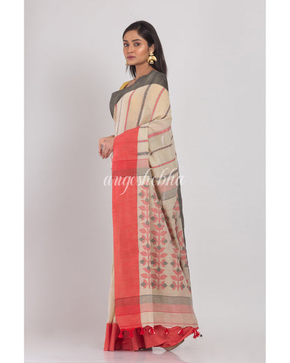 Women's Ash Grey Handloom Cotton Saree