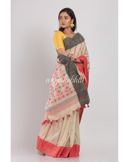 Women's Ash Grey Handloom Cotton Saree