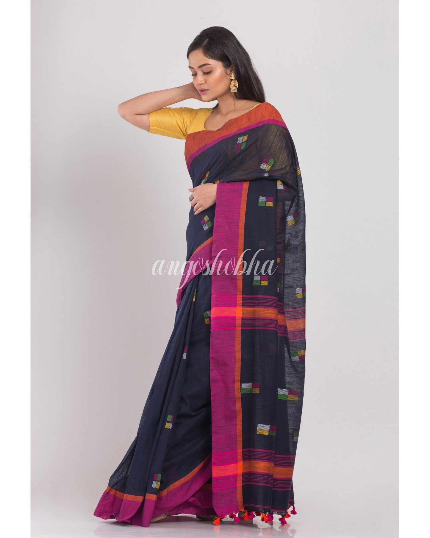 Women's Black Cotton Handloom Saree