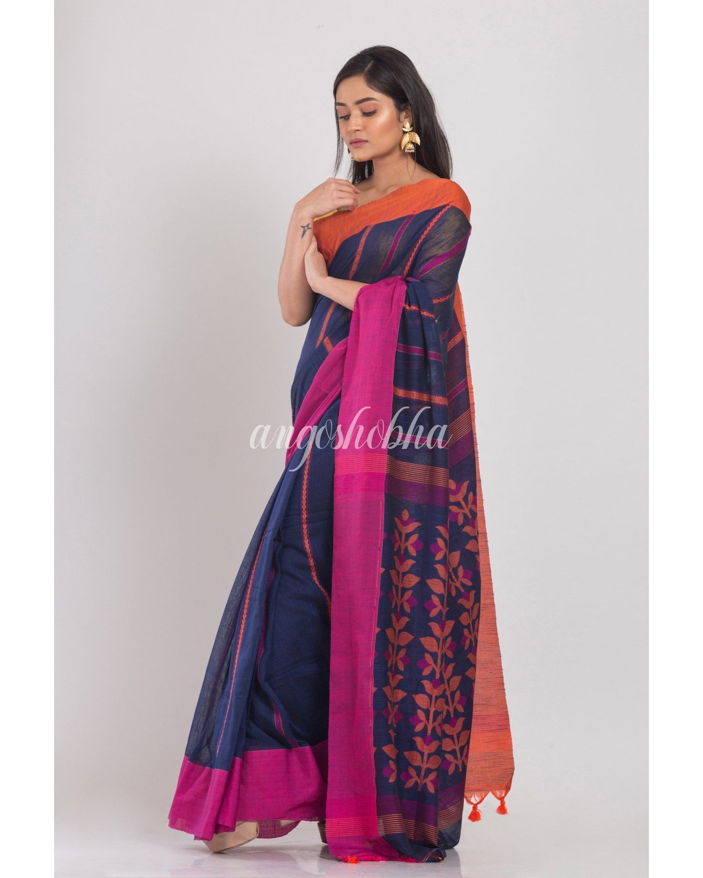 Women's Blue Handloom Cotton Saree