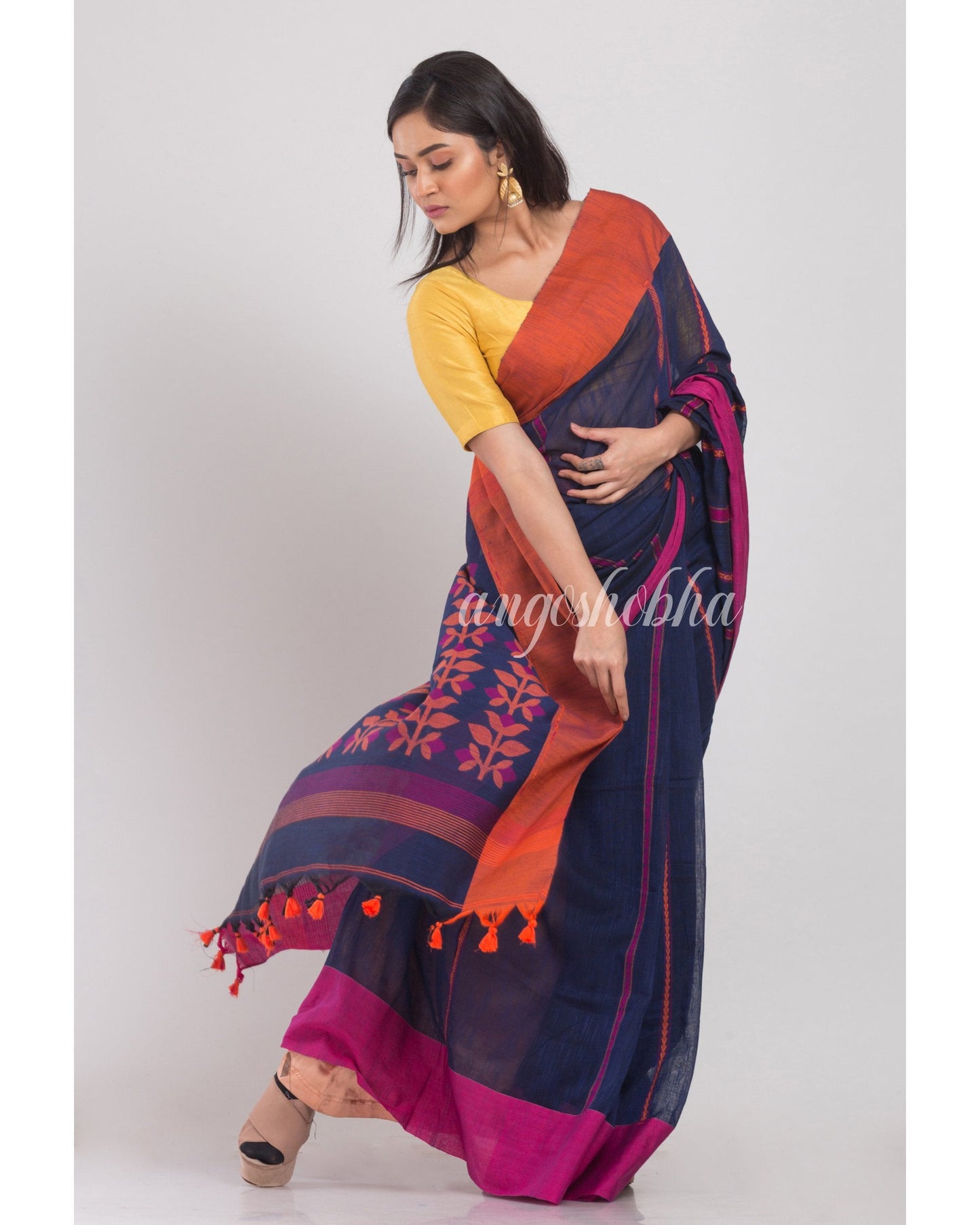 Women's Blue Handloom Cotton Saree