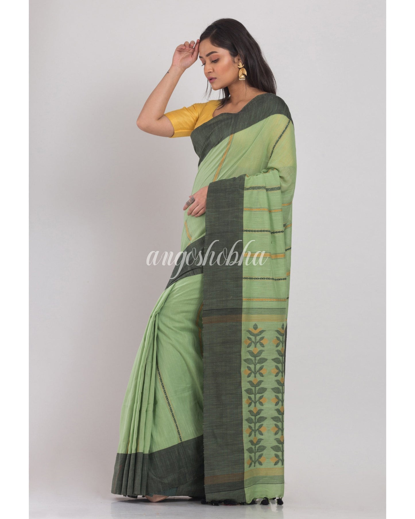 Women's Sage Handloom Cotton Saree
