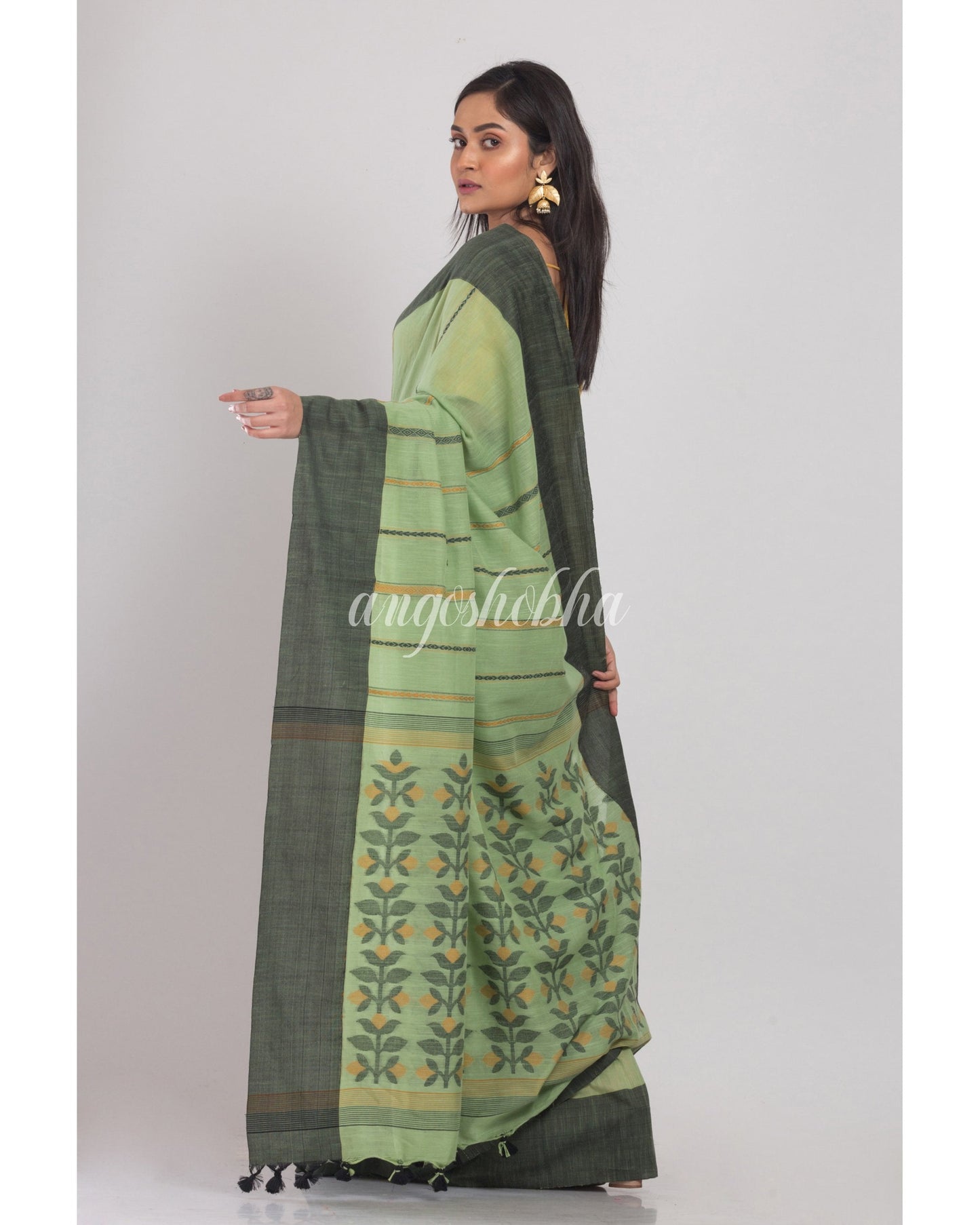 Women's Sage Handloom Cotton Saree