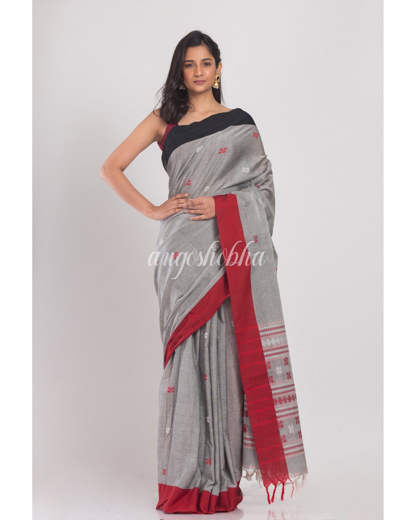 Women's Grey Handloom Cotton Saree