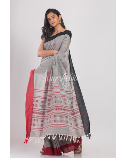 Women's Grey Handloom Cotton Saree