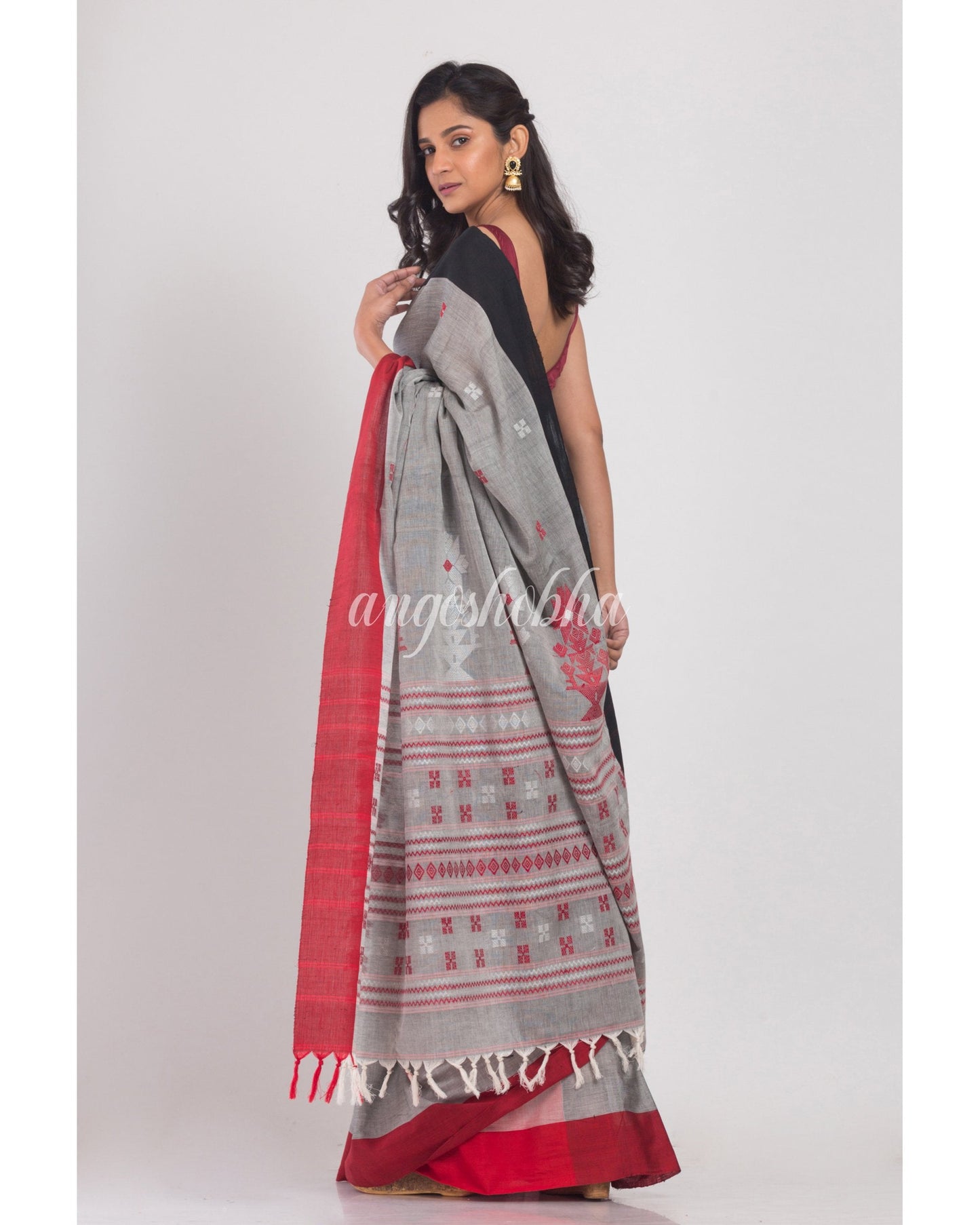 Women's Grey Handloom Cotton Saree