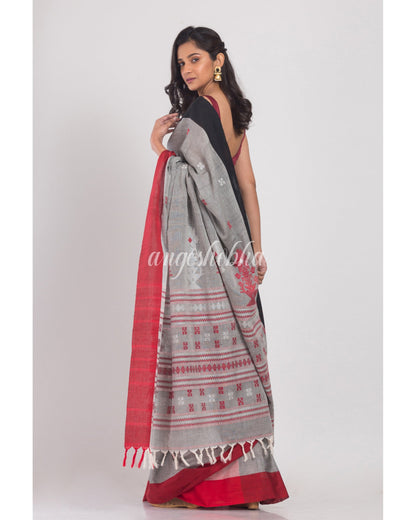 Women's Grey Handloom Cotton Saree