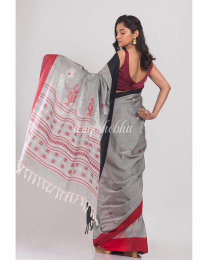 Women's Grey Handloom Cotton Saree