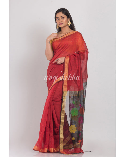 Women's Maroon Handloom Cotton Silk Saree