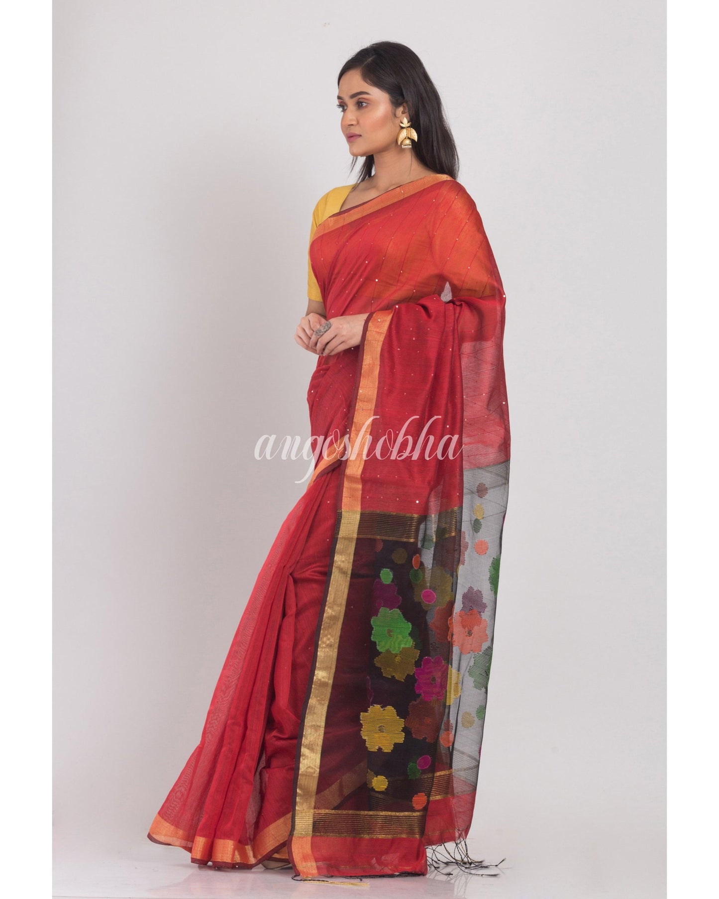 Women's Maroon Handloom Cotton Silk Saree