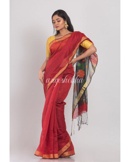 Women's Maroon Handloom Cotton Silk Saree