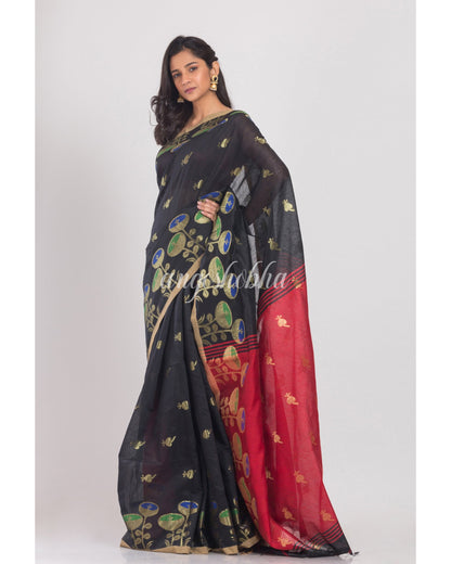 Women's Black Handloom Cotton Silk Saree
