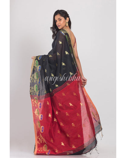 Women's Black Handloom Cotton Silk Saree