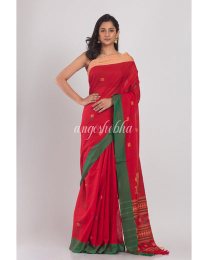 Women's Red Handloom Cotton Saree